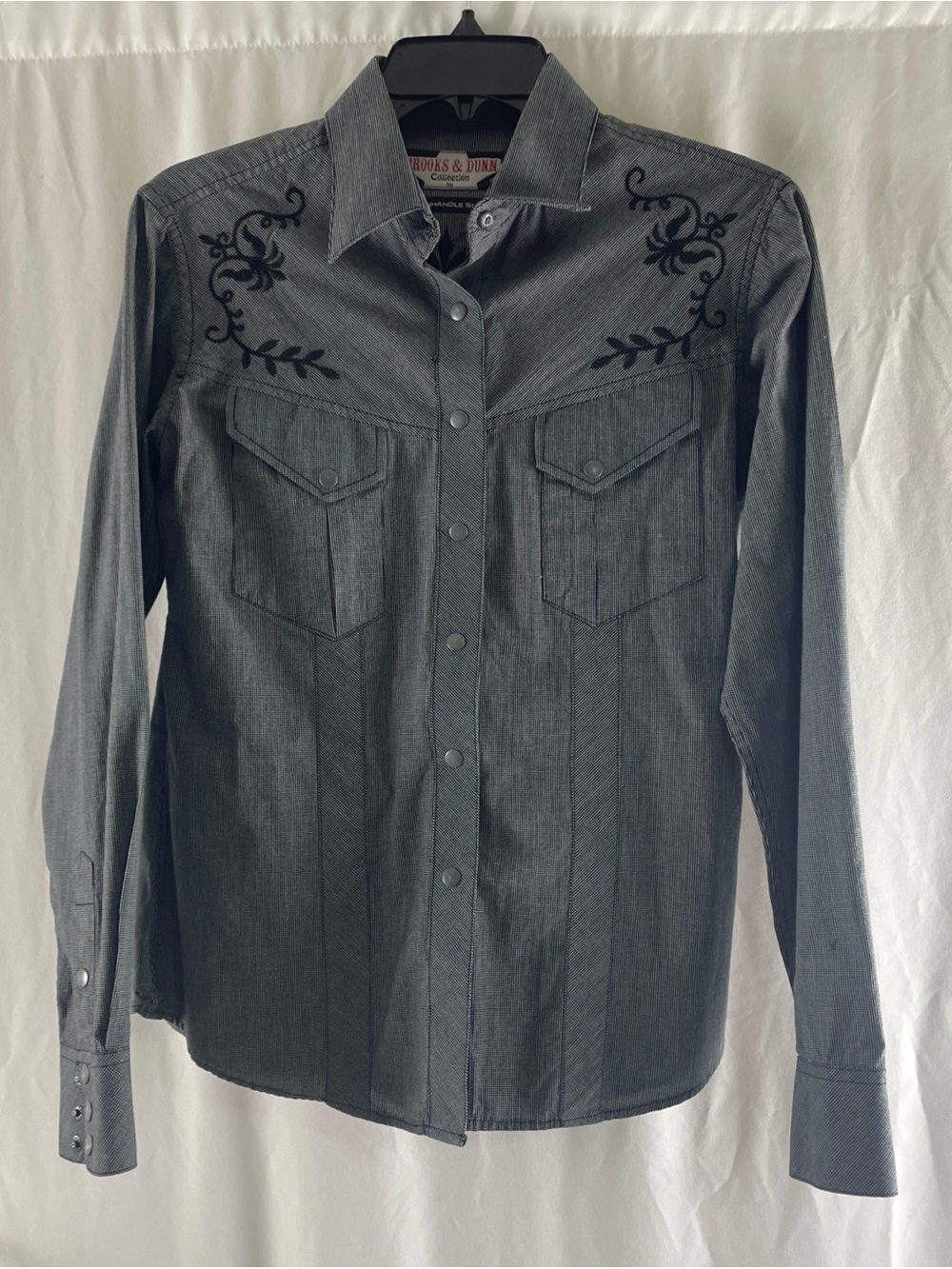 Brooks & Dunn Panhandle Slim Western Shirt Medium Black Gray Embroidered Snap